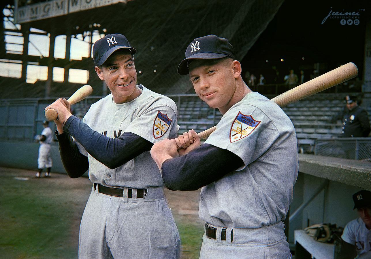 Yankees legends Joe DiMaggio and Mickey Mantle.
