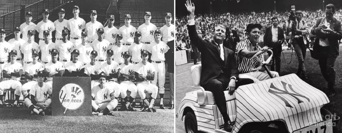 The 1969 New York Yankees team and the ceremony to retire Mickey Mantle's No. 7.