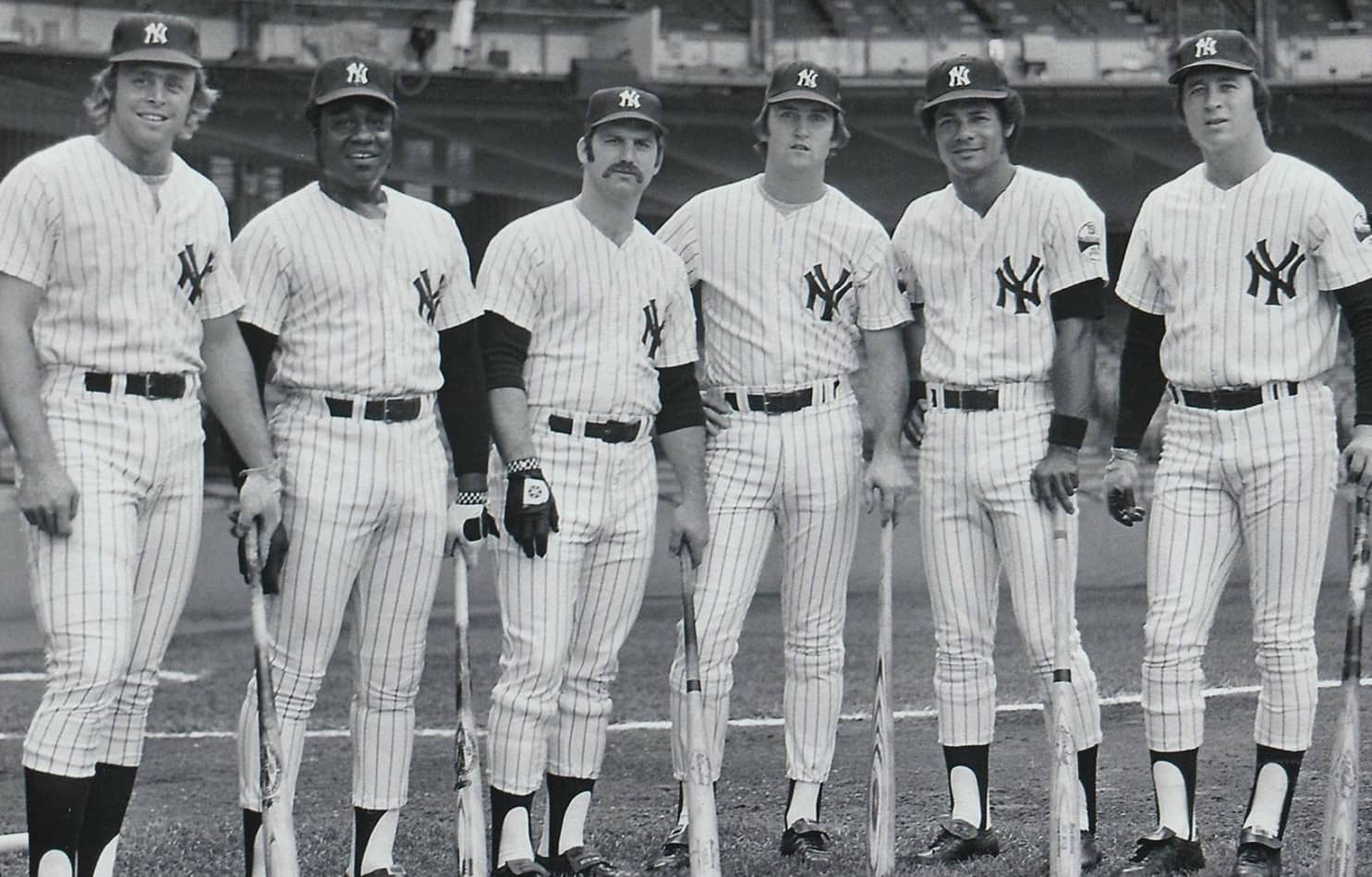 1973 New York Yankees stars. (Left to right): Blomberg, Hart, Thurman Munson, Greg Nettles, White and Bobby Murcer.