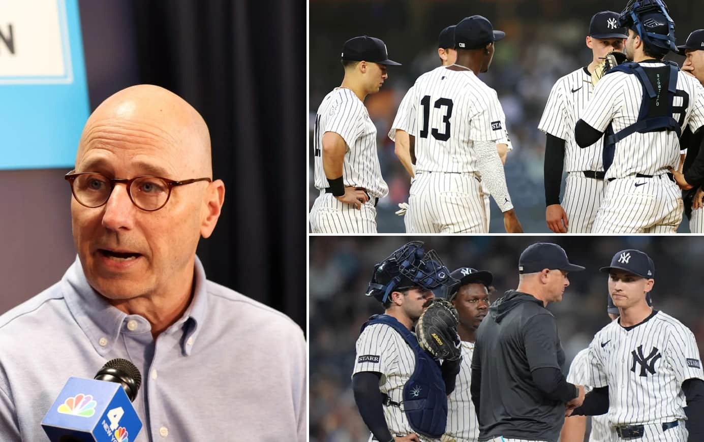 New York Yankees general manager Brian Cashman speaks to media in Feb 2025, during the spring training. The Yankees team during the June 2025.
