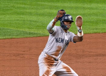 Jazz Chisholm Jr. reacts after stealing the second base in the Yankees' 1-0 ALDS loss to the Rays, Tampa, October 3, 2026.