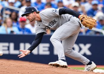 3B Ryan McMahon let a Yandy Diaz chopper skip off his glove on Cam Schlittler's second pitch in the Yankees' 5-2 ALDS loss to the Rays, Tampa, October 5, 2026.